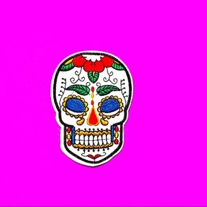 Sugar skull white iron on patch